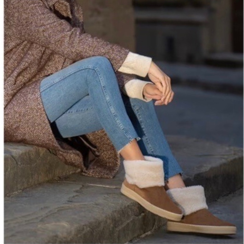 M.Gemi Milena Italian Handmade Calf Suede Shearling Lined Bootie Boot in Asphalt